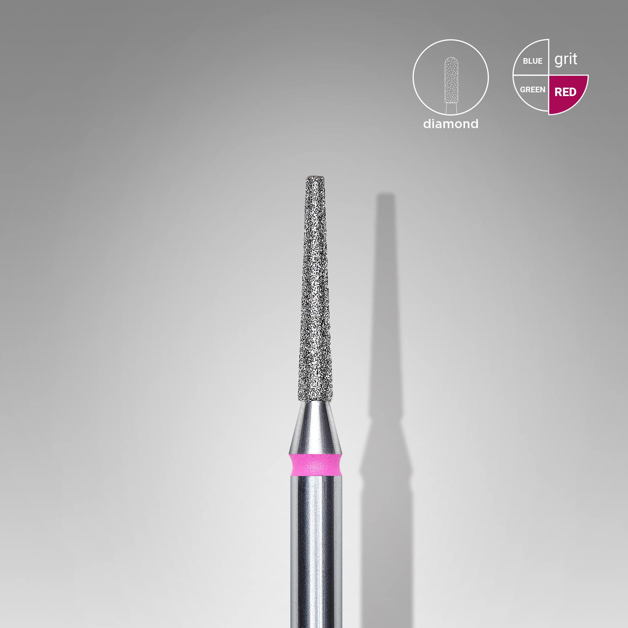 Diamond nail drill bit, "frustum", red, head diameter 1.6 mm/ working part 10 mm  FA70R016/10 (S13)
