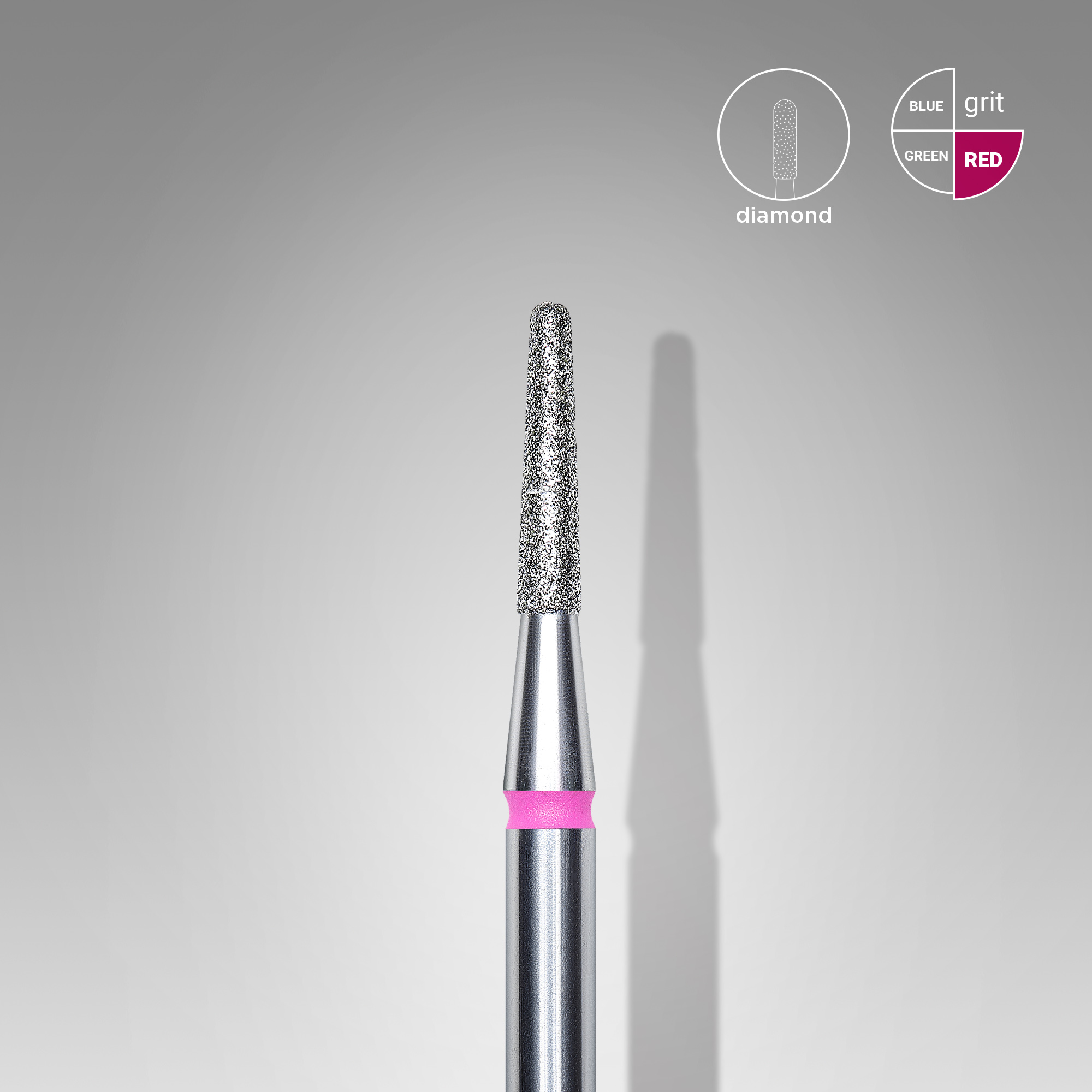 Diamond nail drill bit, "frustum", red, head diameter 1.8 mm/ working part 8 mm  FA70R018/8 (S12)