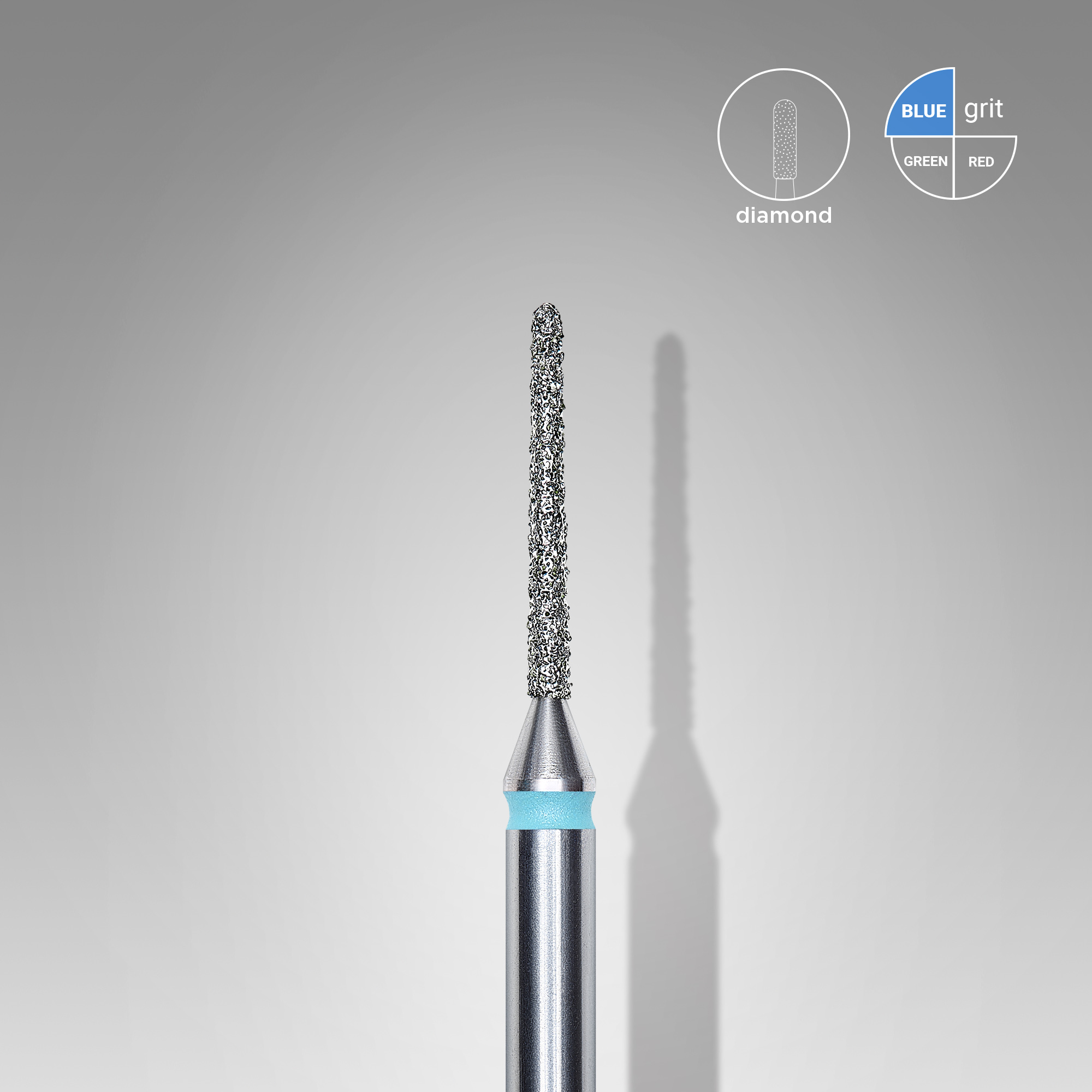 Diamond nail drill bit, "needle", blue, head diameter 1 mm/ working part 10 mm  FA80B010/10 (S23)