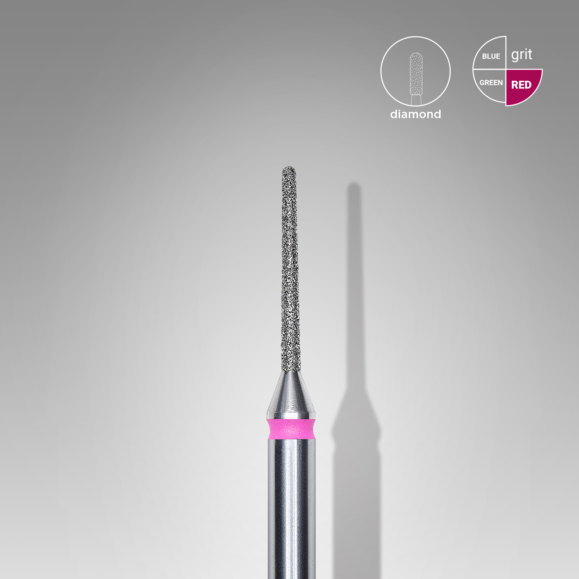 Diamond nail drill bit, "needle", red, head diameter 1 mm/ working part 10 mm  FA80R010/10 (S19)
