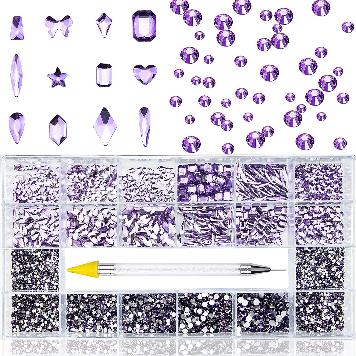 21 Grid Glass Rhinestone Diamond Stickers for Nails Art Decorations Fashion DIY Nail Rhinestones Manicure Accessories With Drill Pen Purple BPPNAS