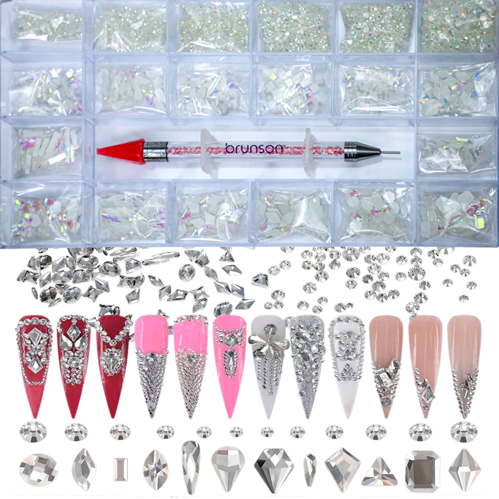 21 Grid Glass Rhinestone Diamond Stickers for Nails Art Decorations Fashion DIY Nail Rhinestones Manicure Accessories With Drill Pen BRNAS