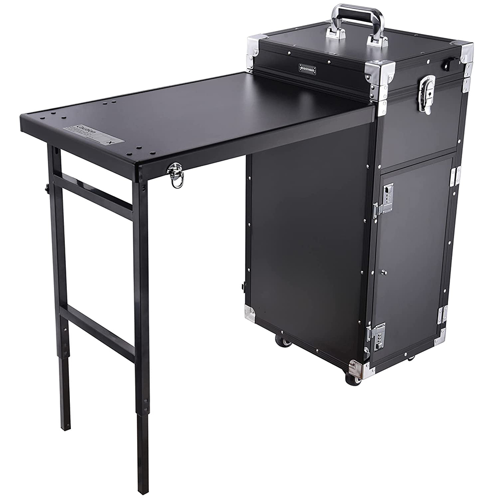 Rolling Manicure Table Nail Desk Workstation with 4 Drawers Mirror Speaker Makeup Salon Travel Cosmetic Trolley Storage Organizer Black TBBK01