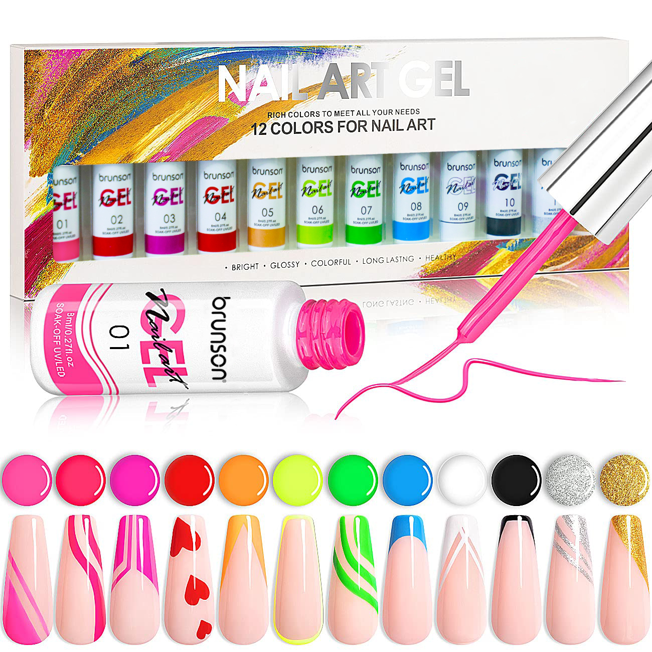 Nail Art Gel Liner Painting Polish Set 12 Colors Autumn Winter Brown Wine Red Collection,Painted Gel Nail Polishes Soak Off Curing Requires Salon DIY Manicure Nail Art Design Line Art Gel BNAGK01