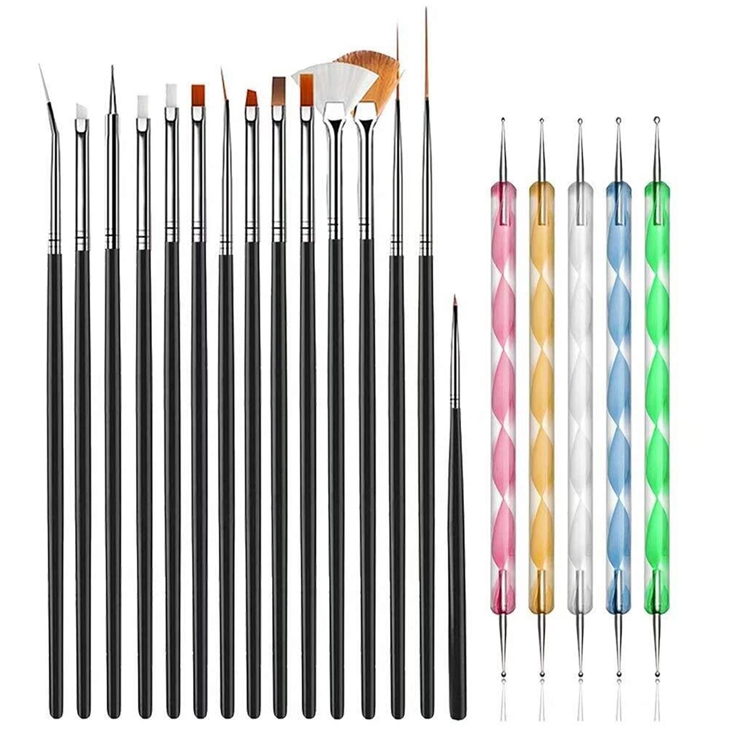 20pcs Nail Art Dotting Tools Set,Nail Art Brushes Black NADBKB