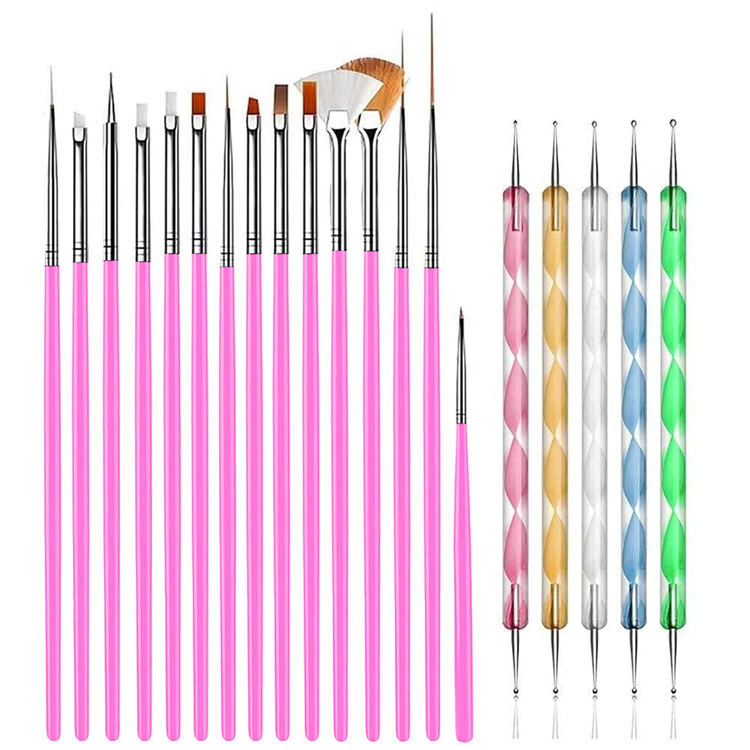 20pcs Nail Art Dotting Tools Set,Nail Art Brushes Dark Pink NADBKDP