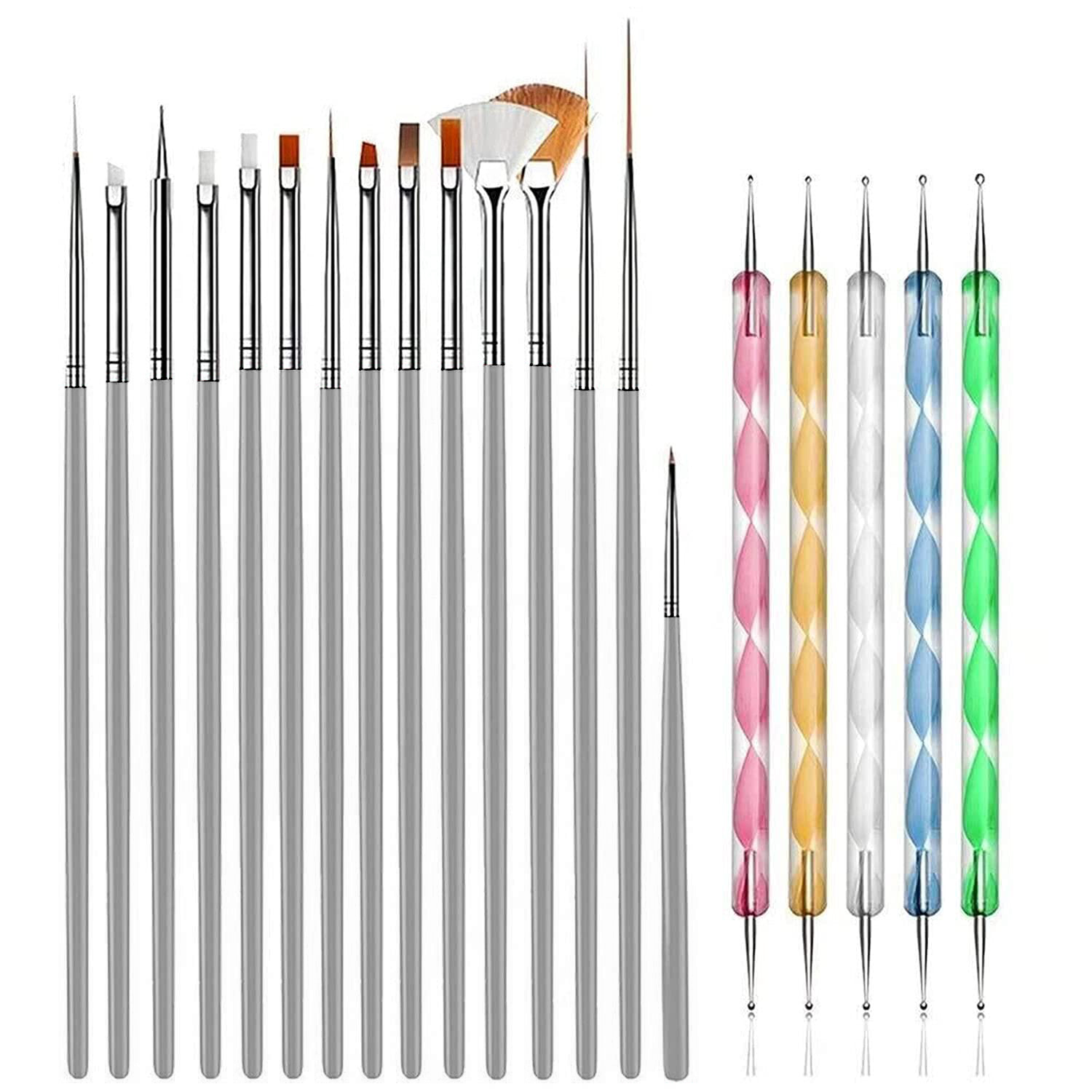 20pcs Nail Art Dotting Tools Set,Nail Art Brushes Gray NADBKG