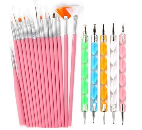 20pcs Nail Art Dotting Tools Set,Nail Art Brushes Pink NADBKP