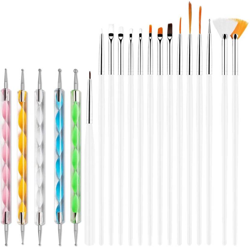 20pcs Nail Art Dotting Tools Set,Nail Art Brushes White NADBKW