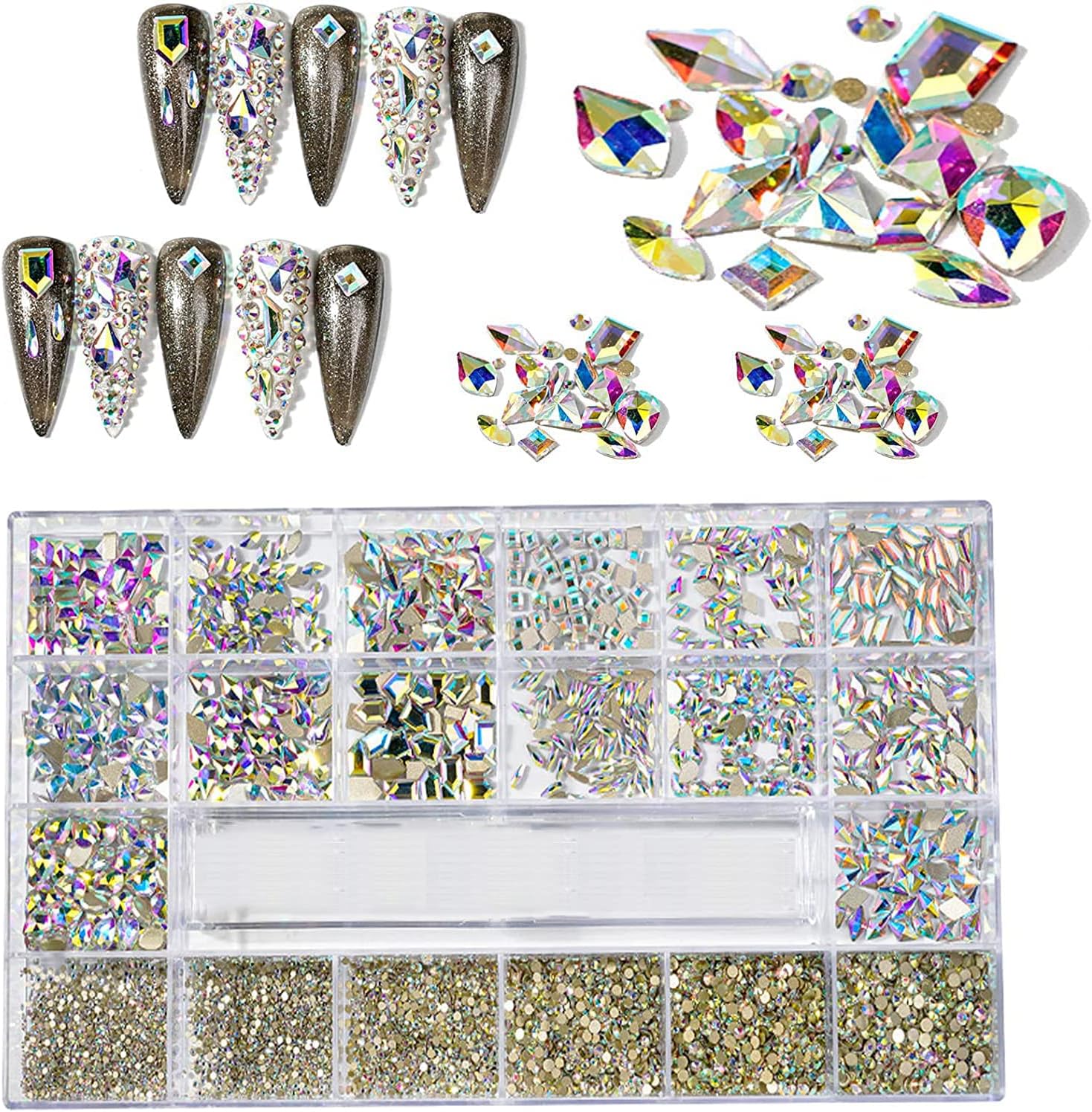 21 Grid Glass Rhinestone Diamond Stickers for Nails Art Decorations Fashion DIY Nail Rhinestones Manicure Accessories With Drill Pen BDRS01