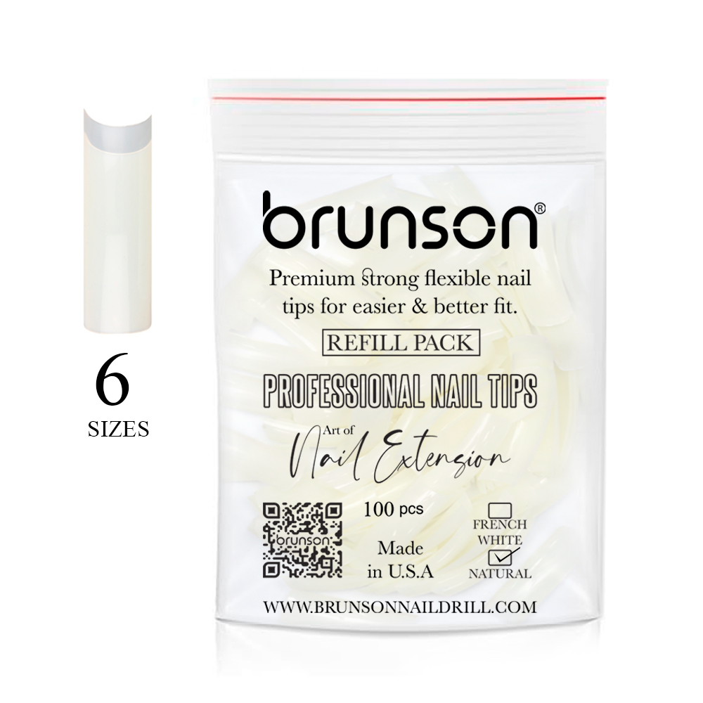 Brunson Classic French White Professional Nail Tips Refill Pack 100pcs Size 6 CLFCW6