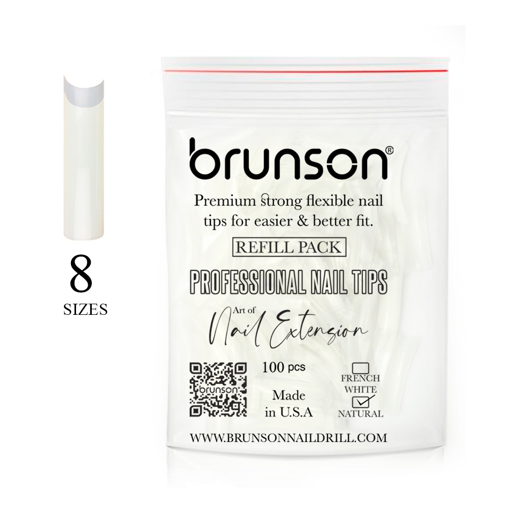 Brunson Classic French White Professional Nail Tips Refill Pack 100pcs Size 8 CLFCW8