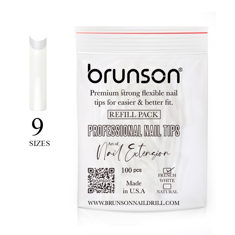 Brunson Classic French Natural Professional Nail Tips Refill Pack 100pcs Size 9 CLFCN9