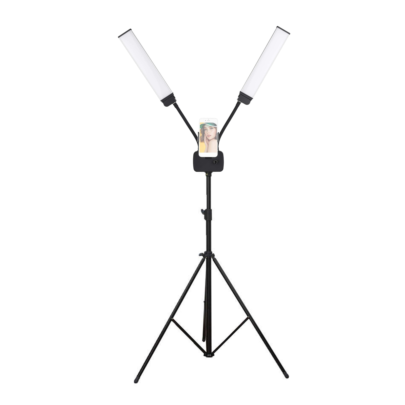 Flexible Double Arms LED Video Light Photography Fill Light 3200K-5600K Dimmable with 2pcs Flexible Phone Holders Metal Light Stand for Live Streaming