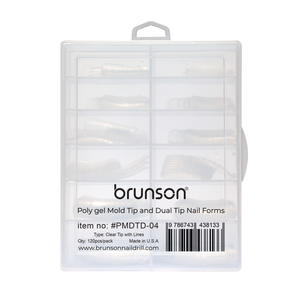 Brunson Clear Poly Gel Mold Tip & Dual Tip Nail Forms with Lines – 120pcs Nail Extension Forms for Manicure & Nail Art Design PMDTD-04