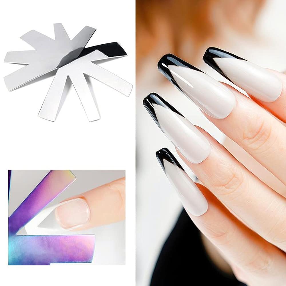 Nail Cutter French Nail Trimmer Acrylic Nail Gel Tool Kit Nails Size Tips Manicure Edge Trimmer Almond Shape for Easy Creating French Guides Smile Line Nail Art Manicure Tool FNCS#S