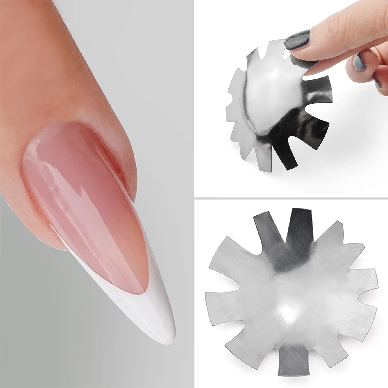 Nail Cutter French Nail Trimmer Acrylic Nail Gel Tool Kit Nails Size Tips Manicure Edge Trimmer Almond Shape for Easy Creating French Guides Smile Line Nail Art Manicure Tool FNCS#L