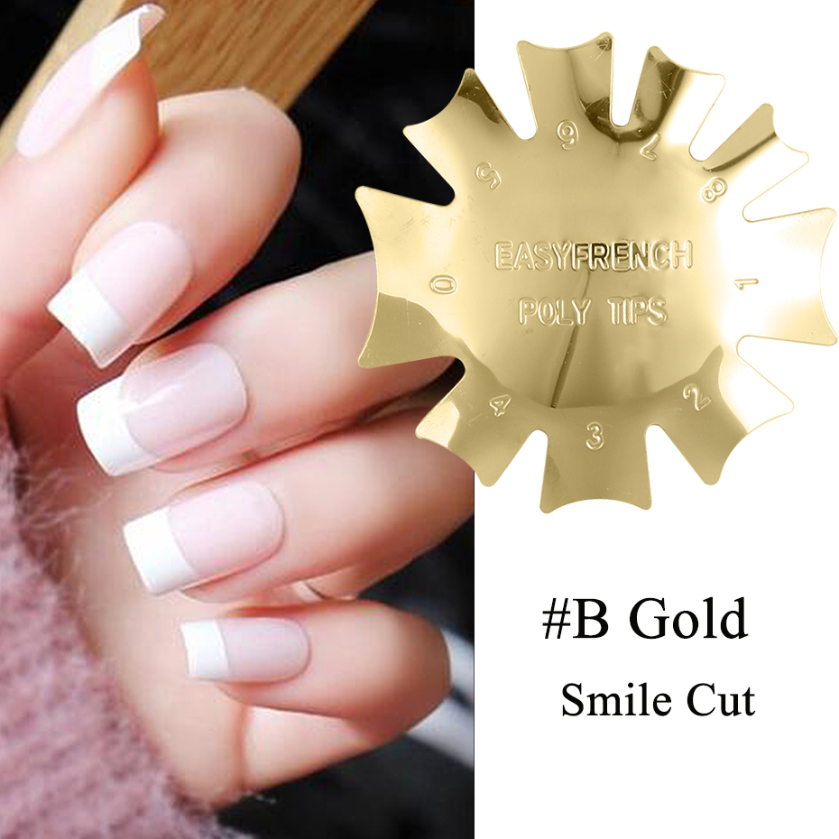 Nail Cutter French Nail Trimmer Acrylic Nail Gel Tool Kit Nails Size Tips Manicure Edge Trimmer Almond Shape for Easy Creating French Guides Smile Line Nail Art Manicure Tool FNCG#B