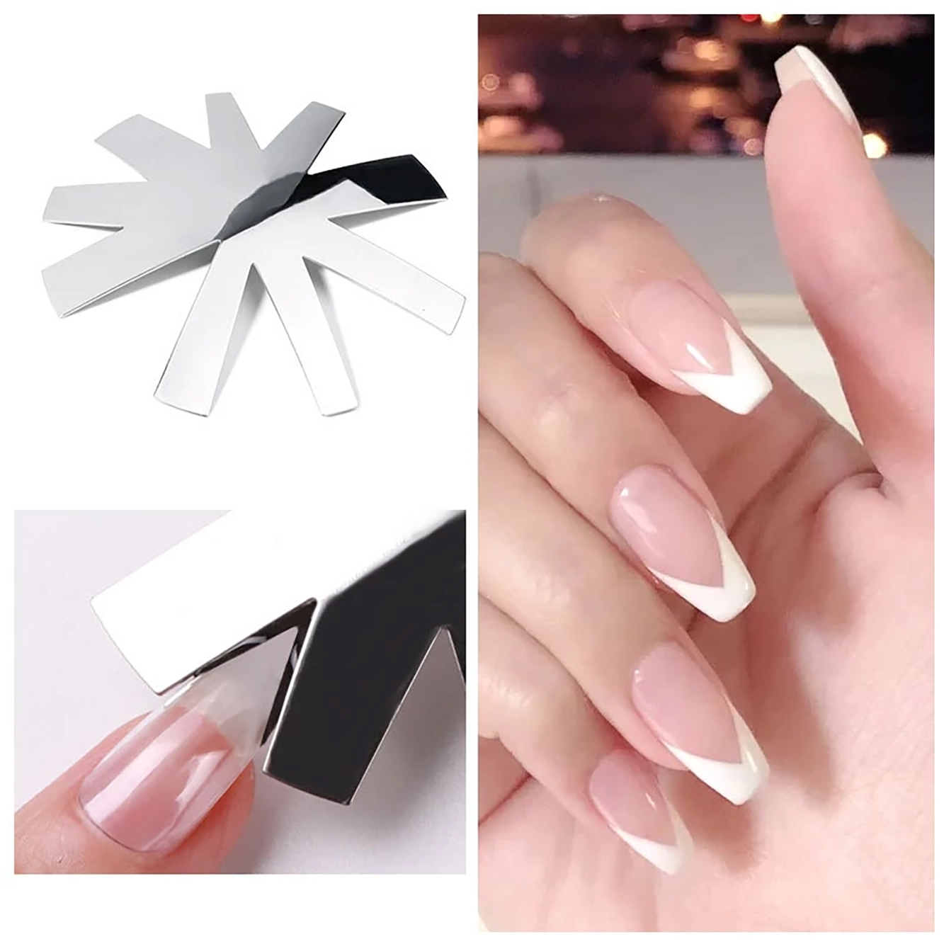 Nail Cutter French Nail Trimmer Acrylic Nail Gel Tool Kit Nails Size Tips Manicure Edge Trimmer Almond Shape for Easy Creating French Guides Smile Line Nail Art Manicure Tool FNCS#H