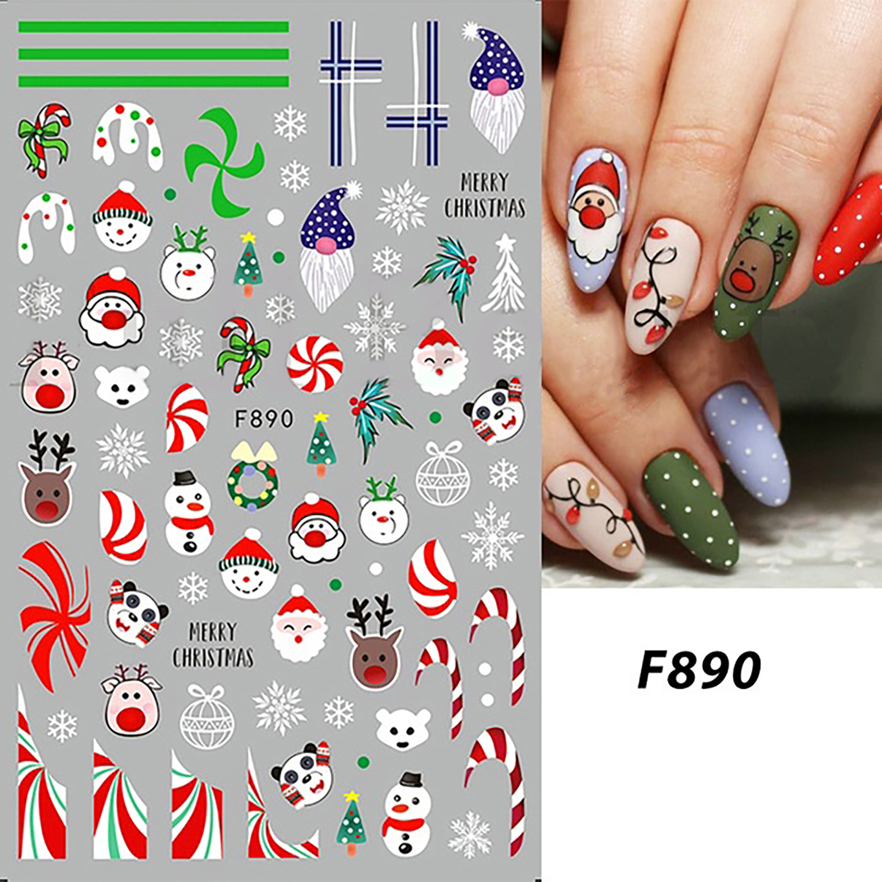 Christmas Season Nail Stickers for Nail Art 3D Self-Adhesive Nail Decals DIY Nail Art Supplies for Acrylic Nails F890