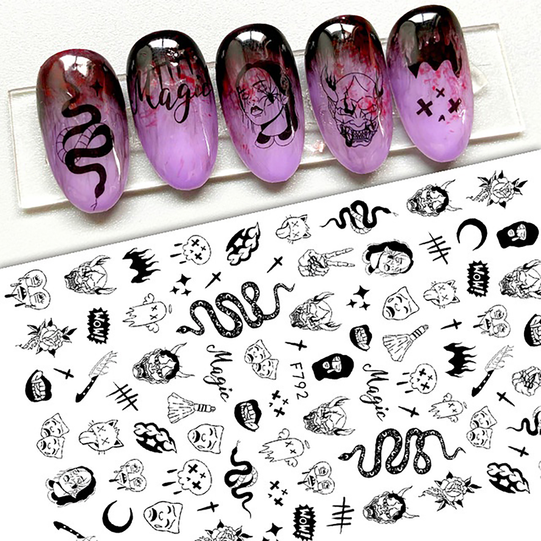 Halloween Nail Stickers for Nail Art 3D Self-Adhesive Nail Decals DIY Nail Art Supplies for Acrylic Nails F792
