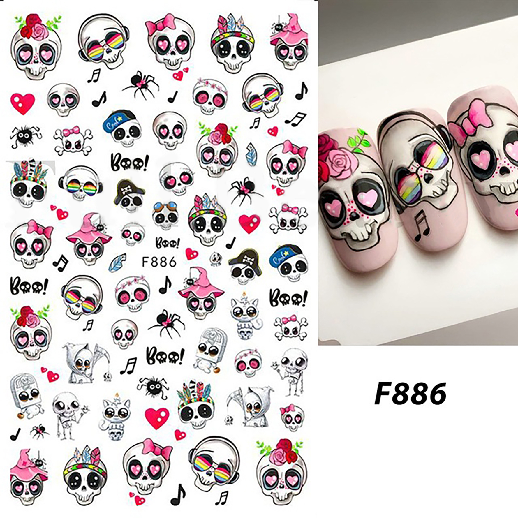 Halloween Nail Stickers for Nail Art 3D Self-Adhesive Nail Decals DIY Nail Art Supplies for Acrylic Nails F886