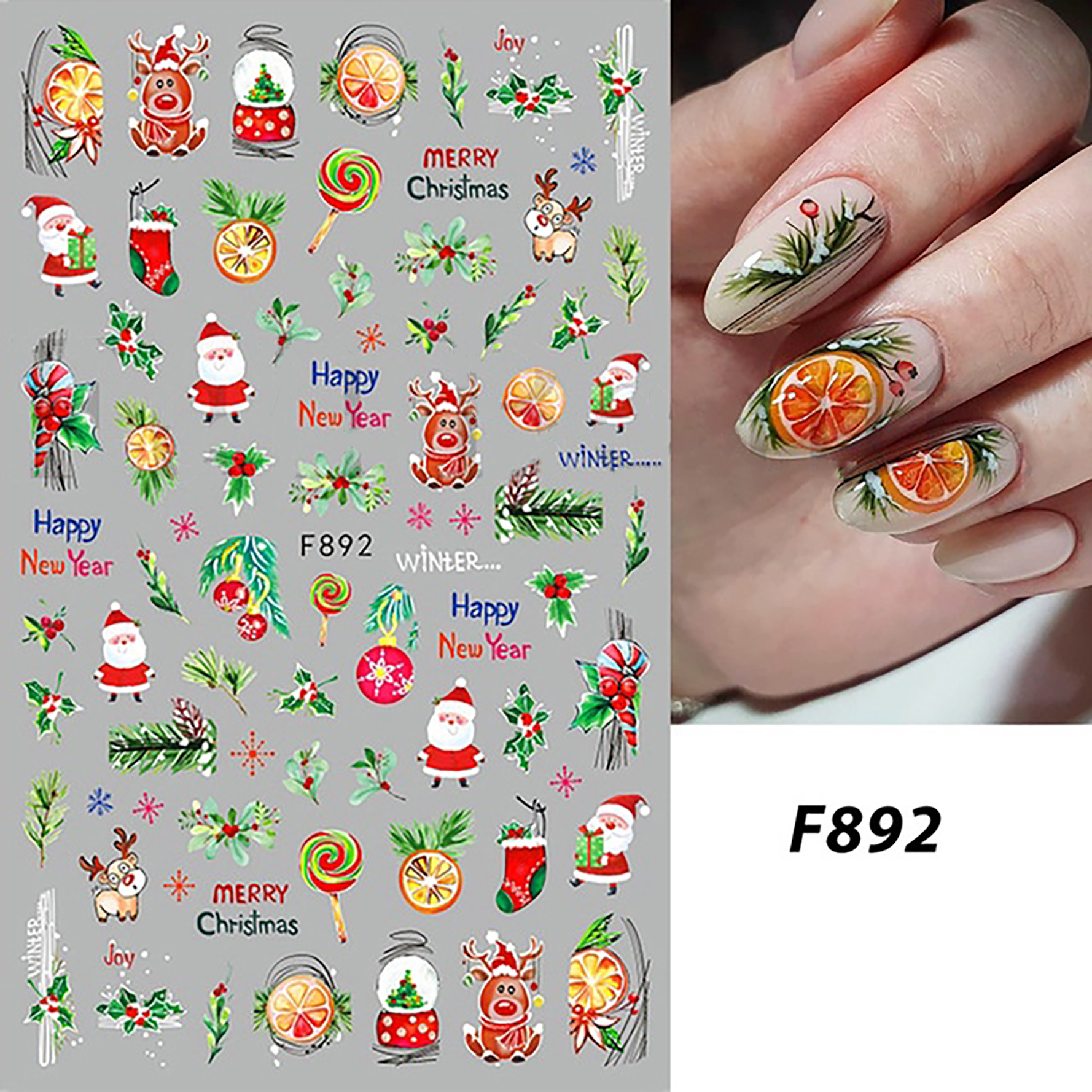 Christmas Season Nail Stickers for Nail Art 3D Self-Adhesive Nail Decals DIY Nail Art Supplies for Acrylic Nails F892