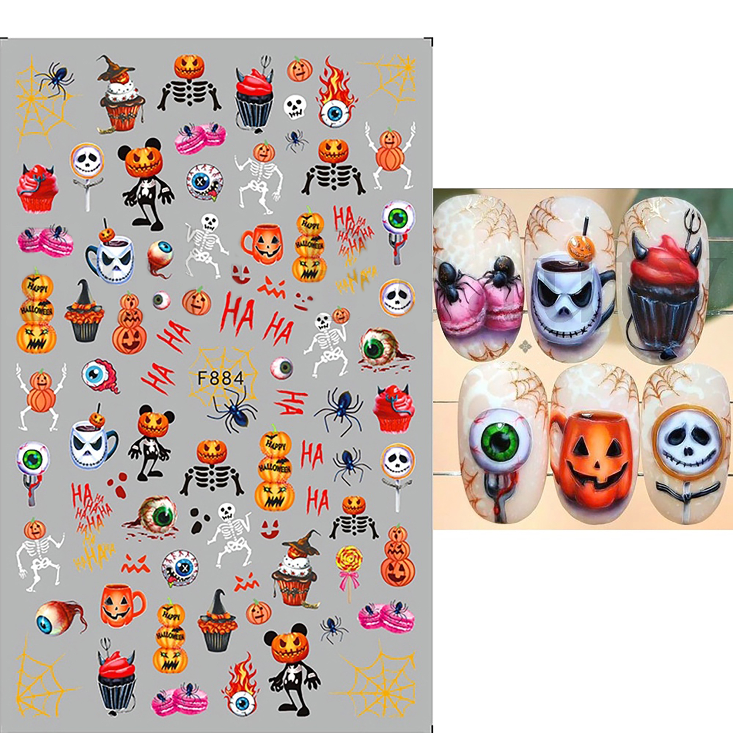 Halloween Nail Stickers for Nail Art 3D Self-Adhesive Nail Decals DIY Nail Art Supplies for Acrylic Nails F884