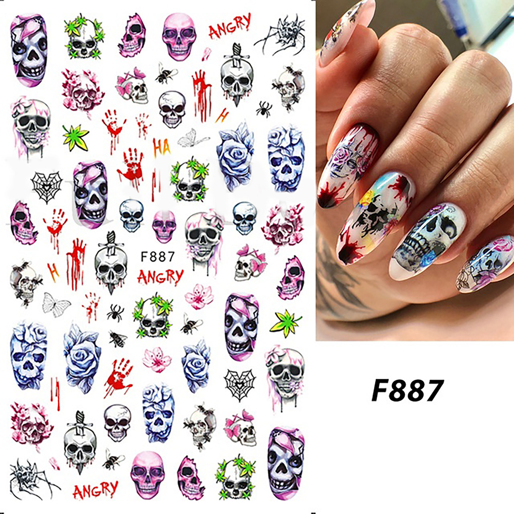 Halloween Nail Stickers for Nail Art 3D Self-Adhesive Nail Decals DIY Nail Art Supplies for Acrylic Nails F887