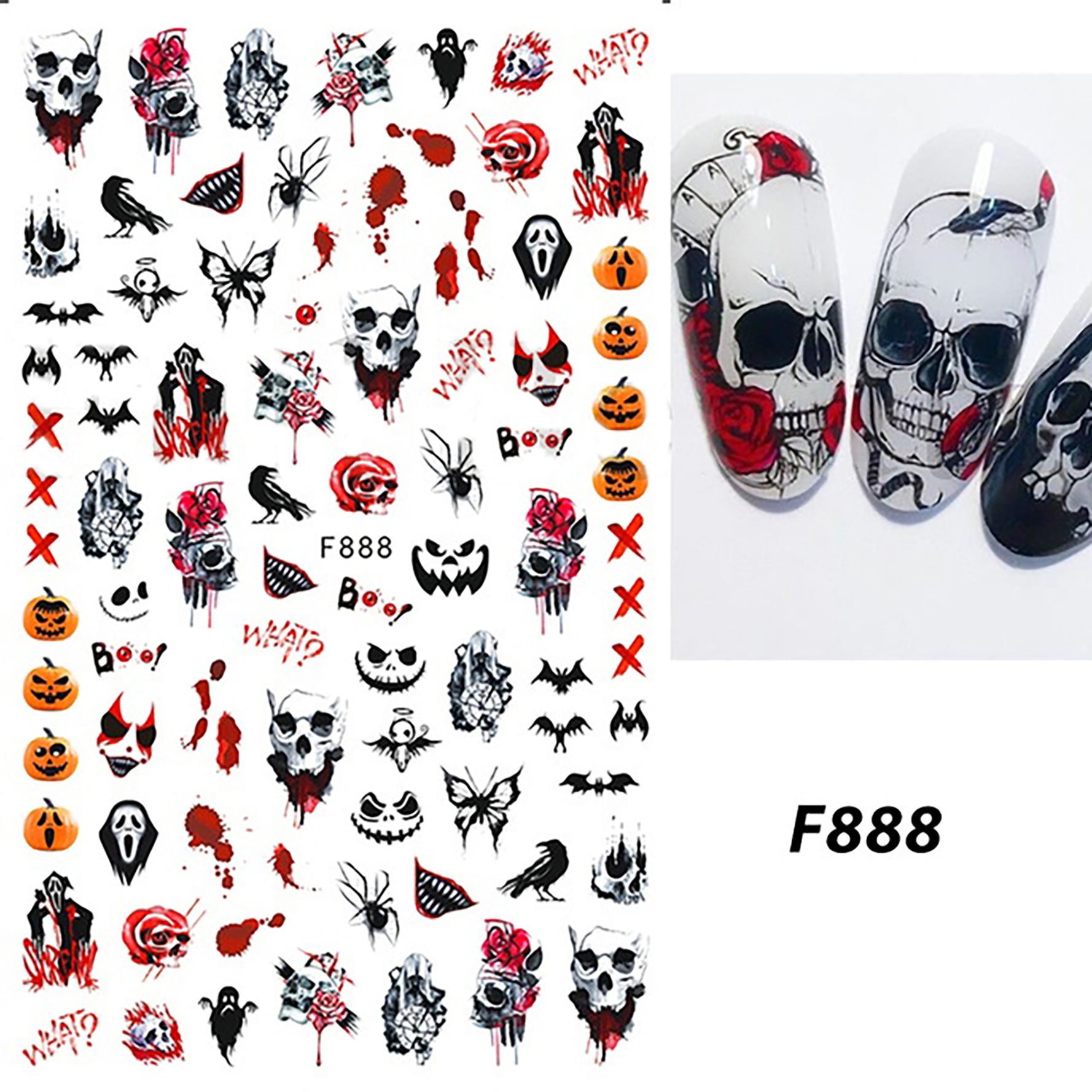 Scary Nail Stickers for Nail Art 3D Self-Adhesive Nail Decals DIY Nail Art Supplies for Acrylic Nails F888