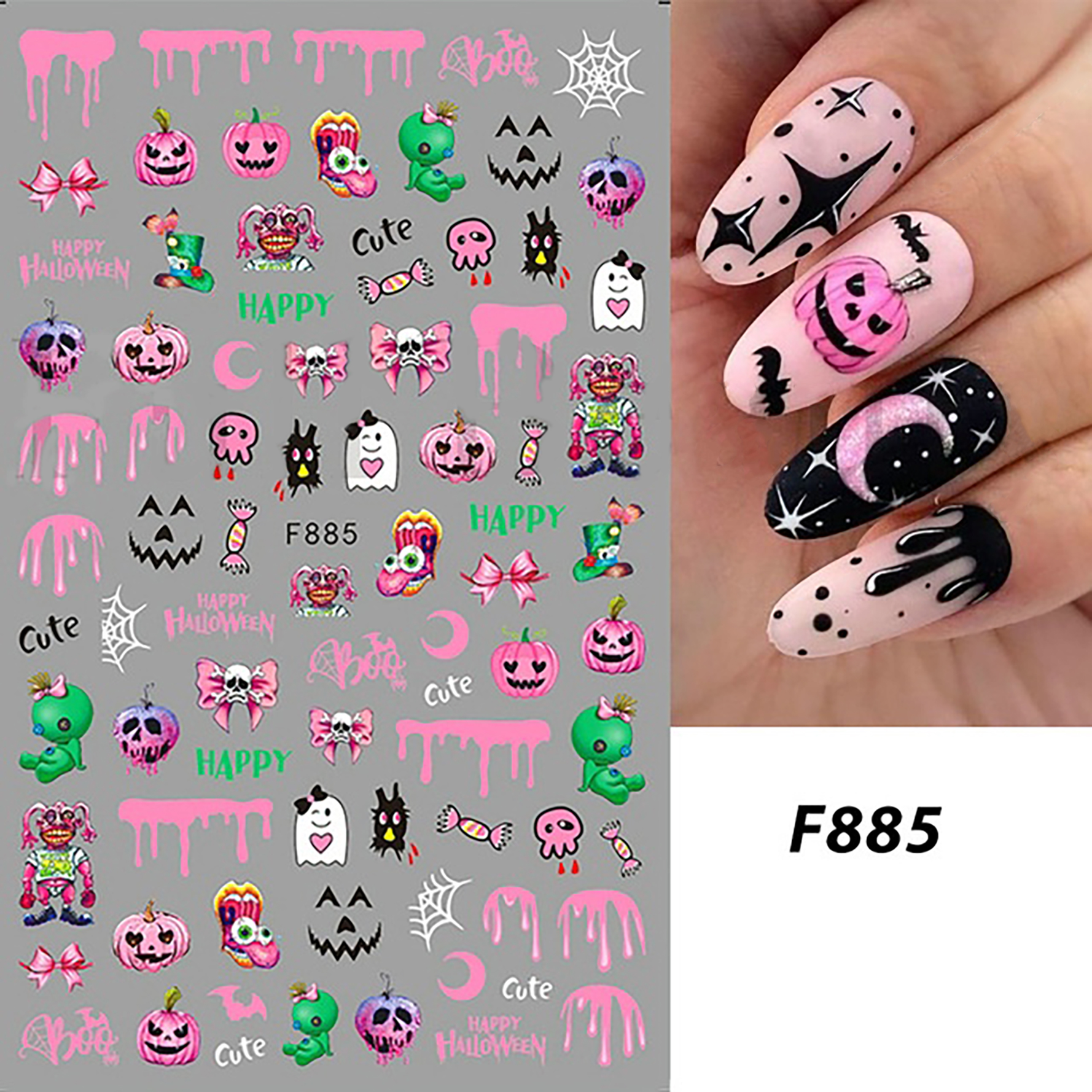 Halloween Nail Stickers for Nail Art 3D Self-Adhesive Nail Decals DIY Nail Art Supplies for Acrylic Nails F885