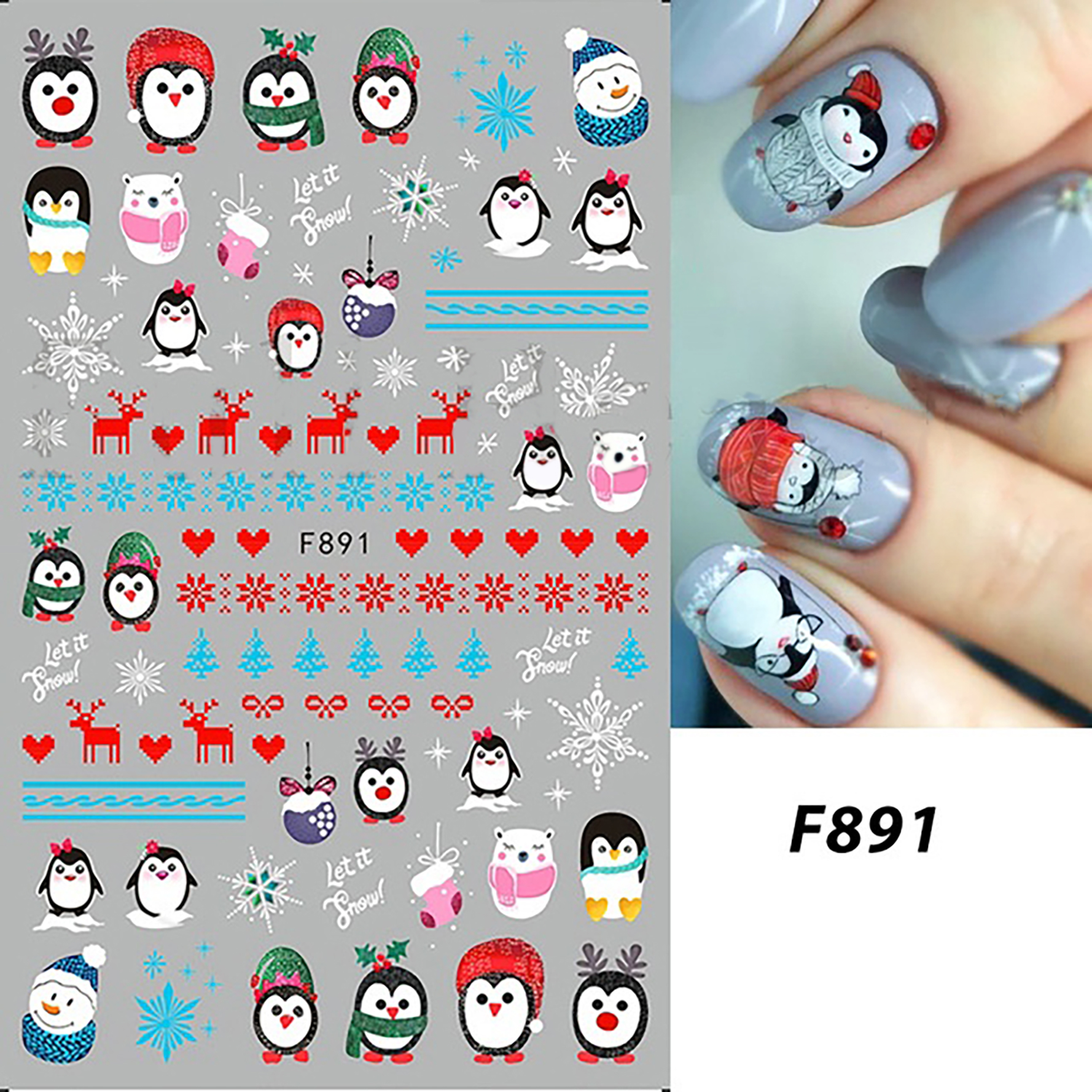 Christmas Season Nail Stickers for Nail Art 3D Self-Adhesive Nail Decals DIY Nail Art Supplies for Acrylic Nails F891
