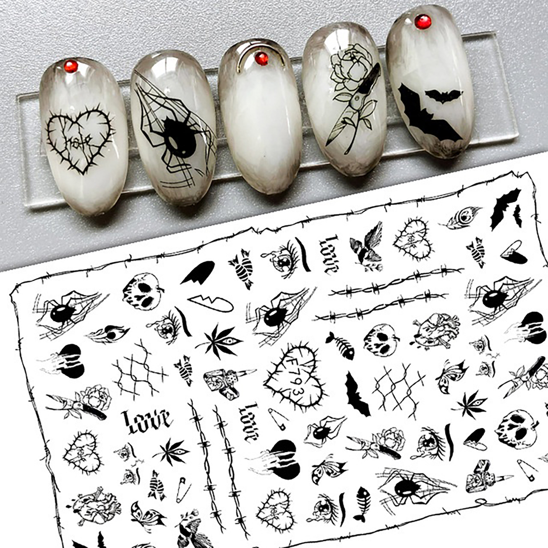 Halloween Nail Stickers for Nail Art 3D Self-Adhesive Nail Decals DIY Nail Art Supplies for Acrylic Nails F793