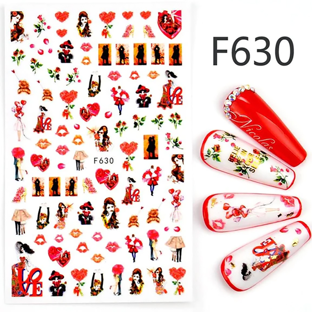 Valentine's Day Nail Stickers 3D Design for DIY Nail Decorations F630