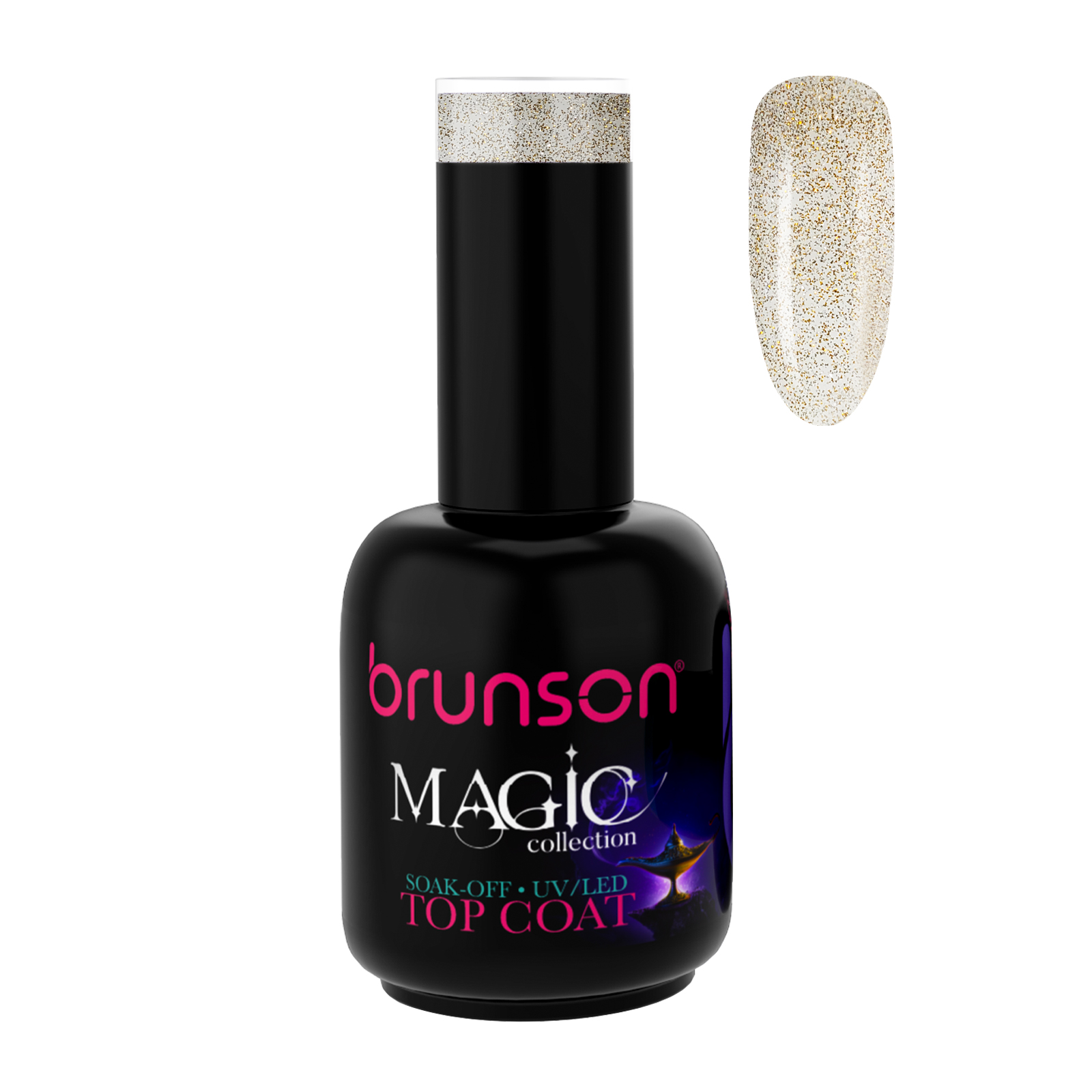 Brunson Magic Gel Top Coat B50054 -  UV/LED Soak-Off Glitter Top Coat Gel