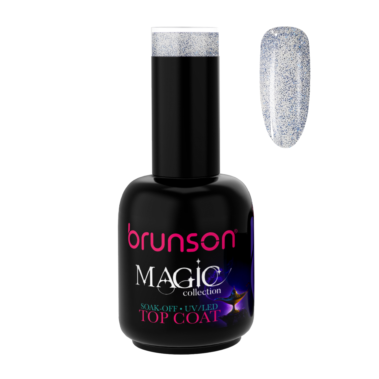 Brunson Magic Gel Top Coat B50056 -  UV/LED Soak-Off Glitter Top Coat Gel