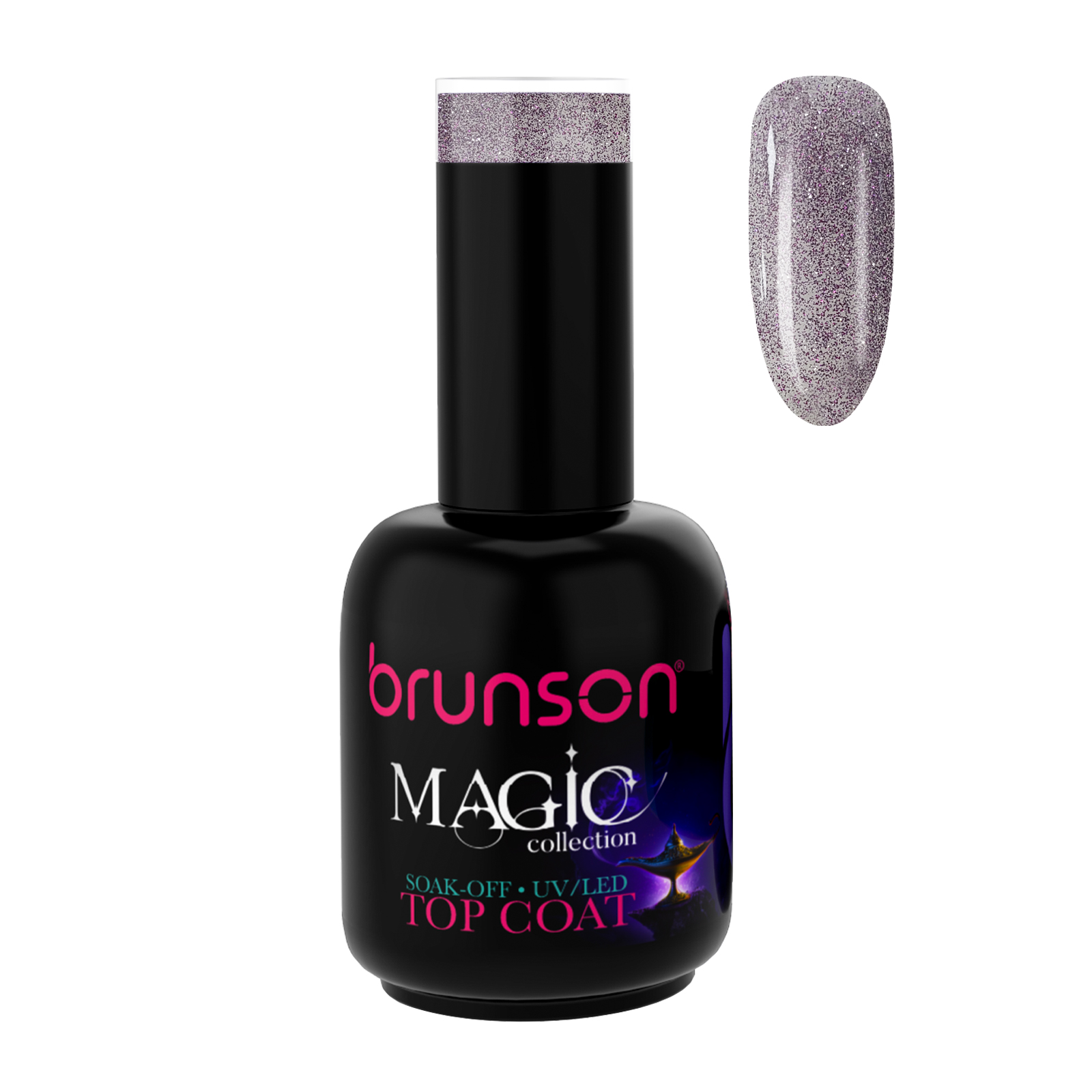 Brunson Magic Gel Top Coat B50059 -  UV/LED Soak-Off Glitter Top Coat Gel
