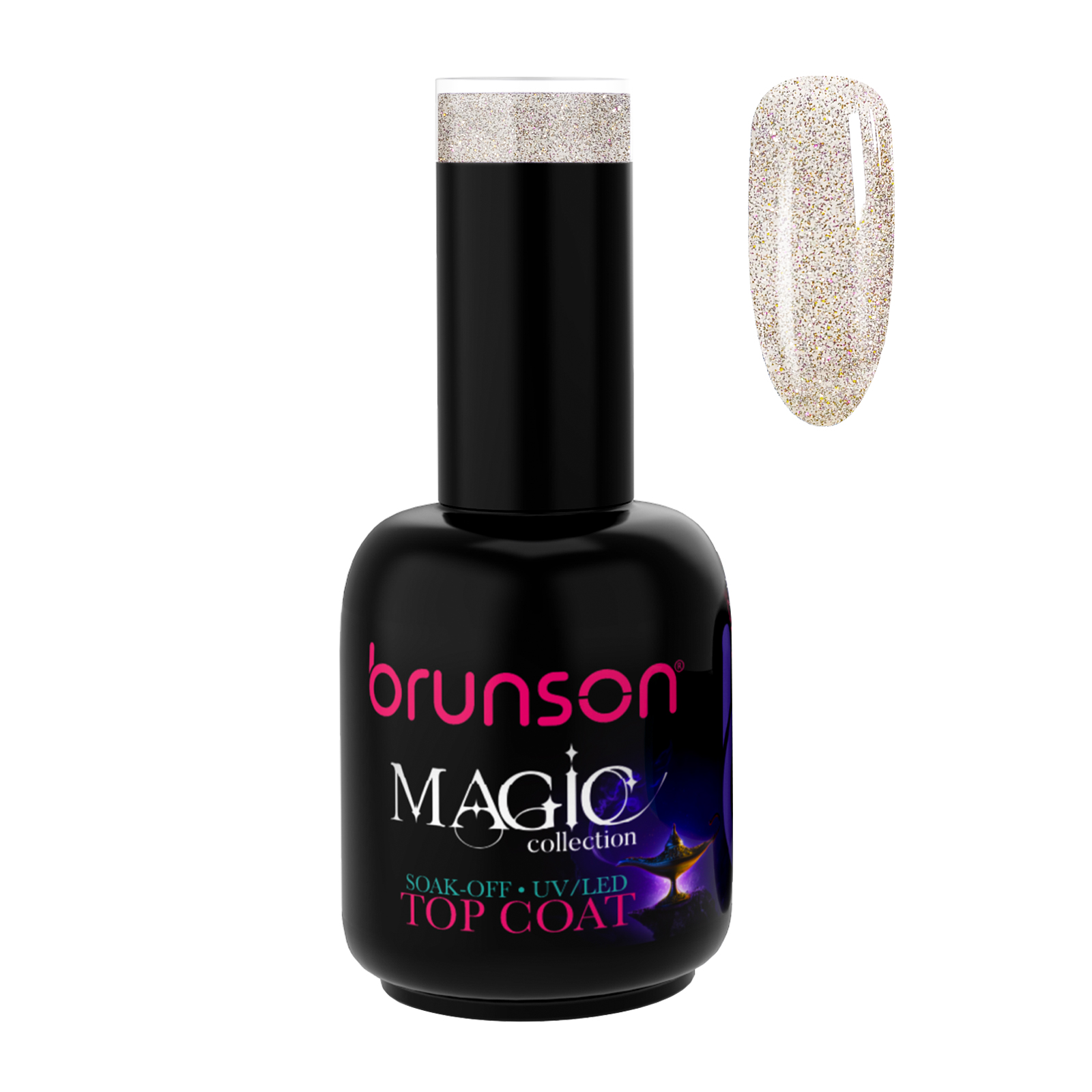 Brunson Magic Gel Top Coat B50060 -  UV/LED Soak-Off Glitter Top Coat Gel