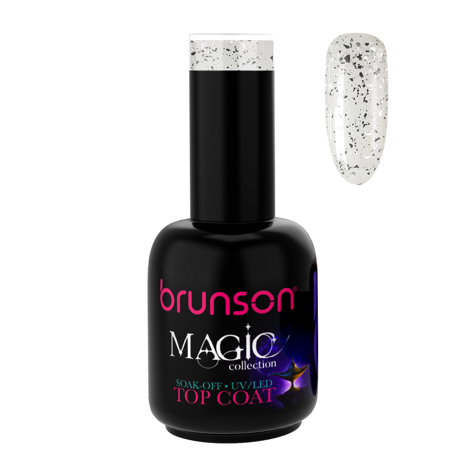 Brunson Magic Gel Top Coat P0159B -  UV/LED Soak-Off Glitter Top Coat Gel