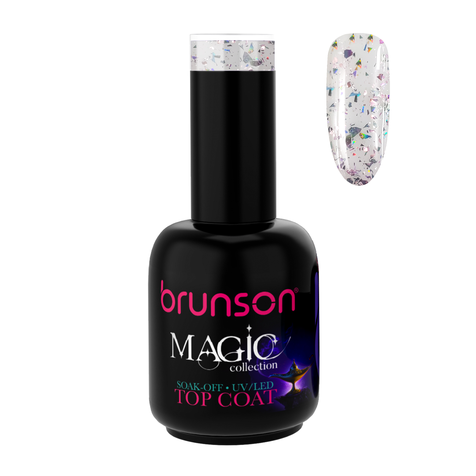 Brunson Magic Gel Top Coat P0171B -  UV/LED Soak-Off Glitter Top Coat Gel