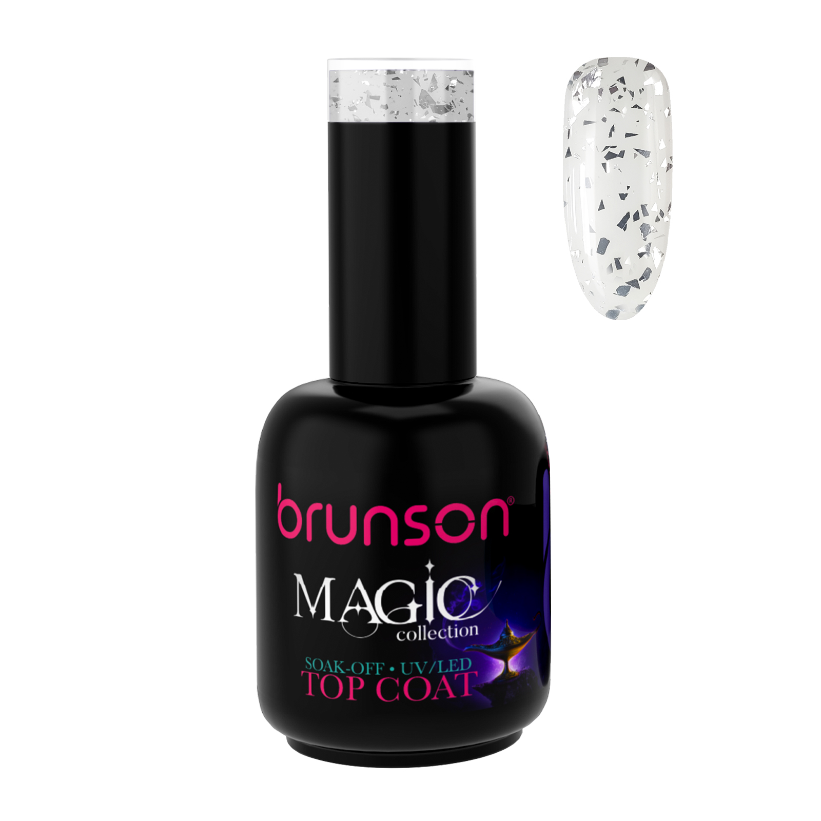 Brunson Magic Gel Top Coat P0172B -  UV/LED Soak-Off Glitter Top Coat Gel
