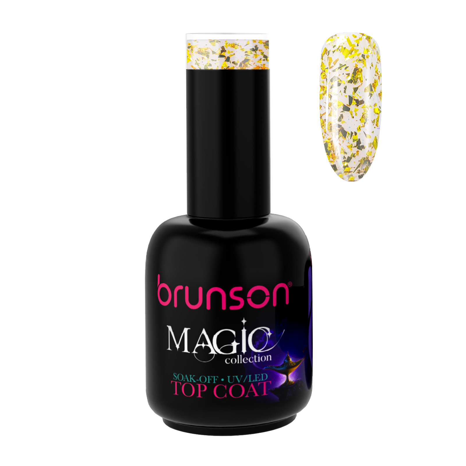 Brunson Magic Gel Top Coat P0173B -  UV/LED Soak-Off Glitter Top Coat Gel