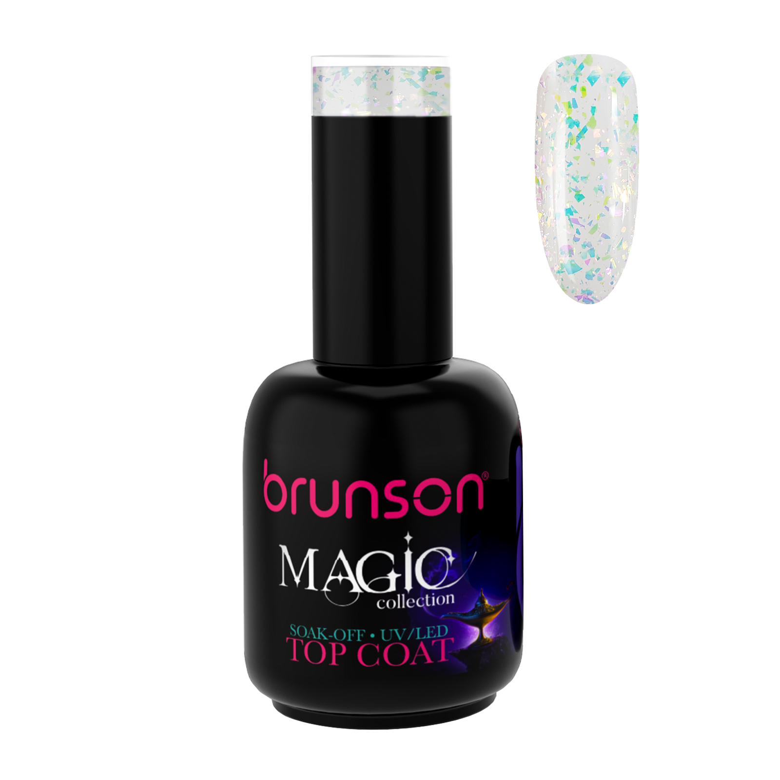 Brunson Magic Gel Top Coat P5015B -  UV/LED Soak-Off Glitter Top Coat Gel