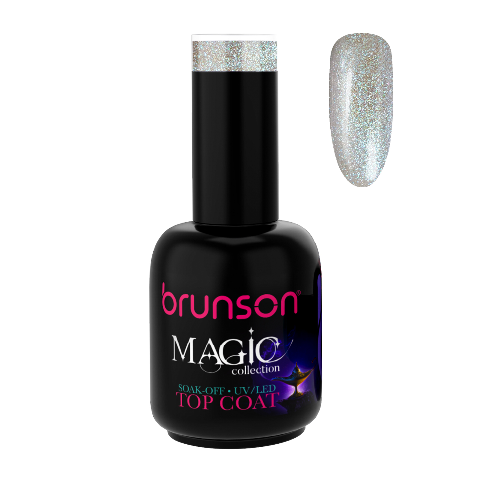Brunson Magic Gel Top Coat P6001B -  UV/LED Soak-Off Glitter Top Coat Gel