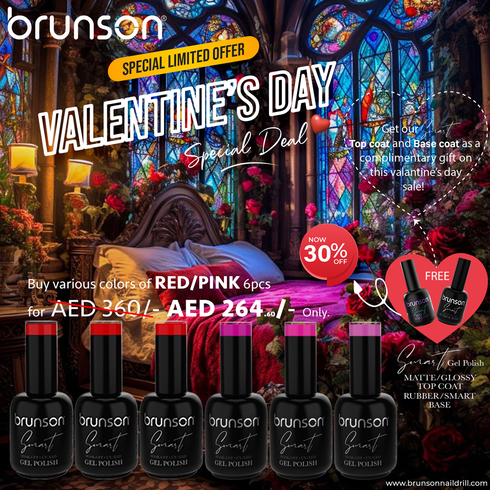 Valentine's Day Offer 1 - Gel Nail Polish 6 Pcs + Rubber Base + Top Coat