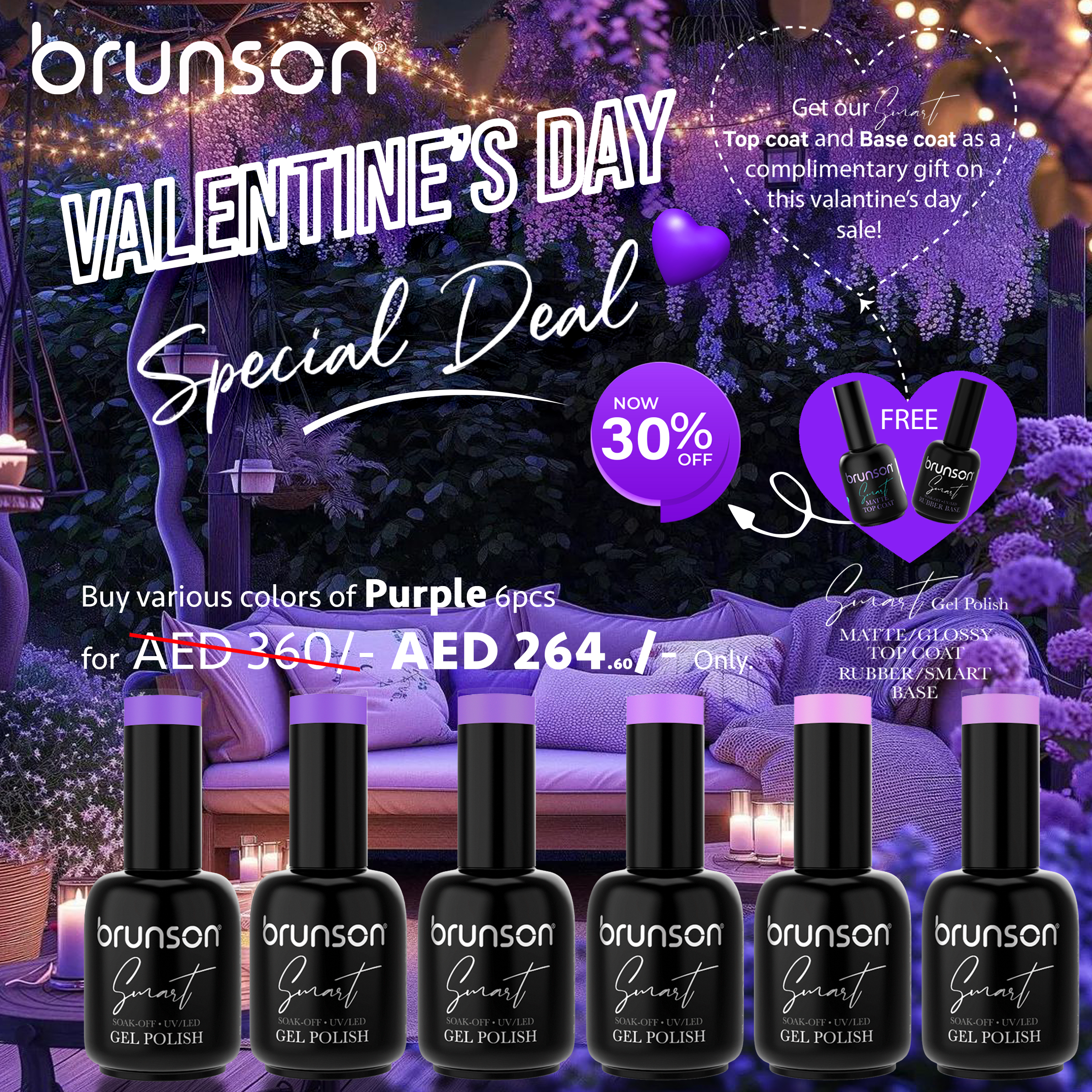 Valentine's Day Offer4 - Gel Nail Polish 6 Pcs + Rubber Base + Top Coat