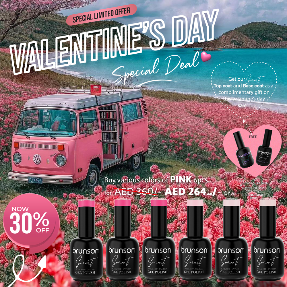 Valentine's Day Offer3 - Gel Nail Polish 6 Pcs + Rubber Base + Top Coat