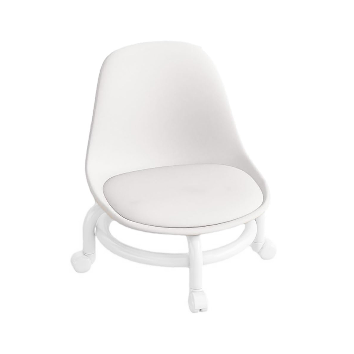 Salon Chair - Low Rolling Stool Low Roller Seat Small Swivel Stool Low to Ground with Mute Wheels BPC(White)