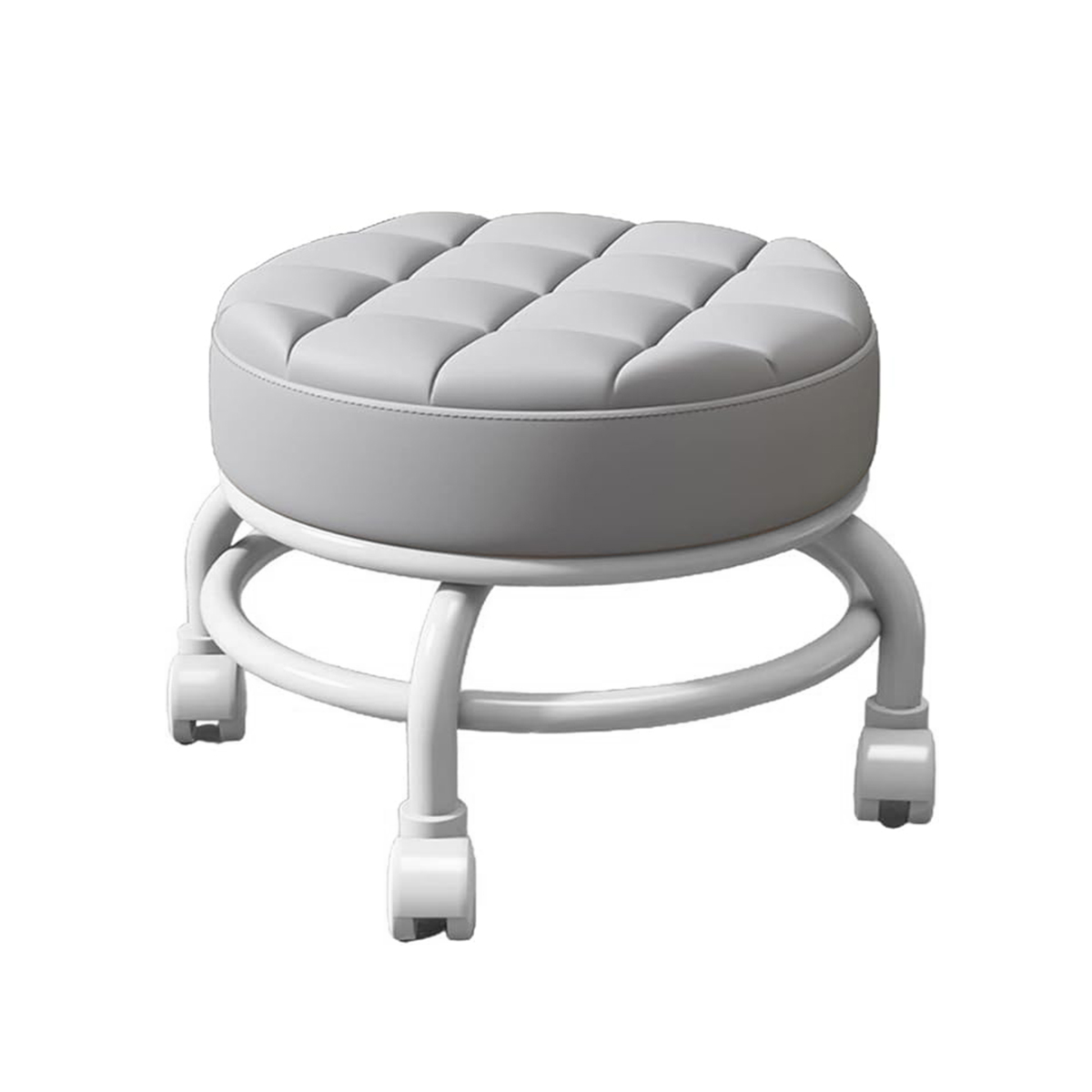 Salon stool - 360° Rolling Low Stool with Cushion, PU Roller Seat with Wheels for Garage, Gardening, Home, Daily Party, Nail Salon, Spa, Pedicure, Fitness Sport BPSS(Grey)