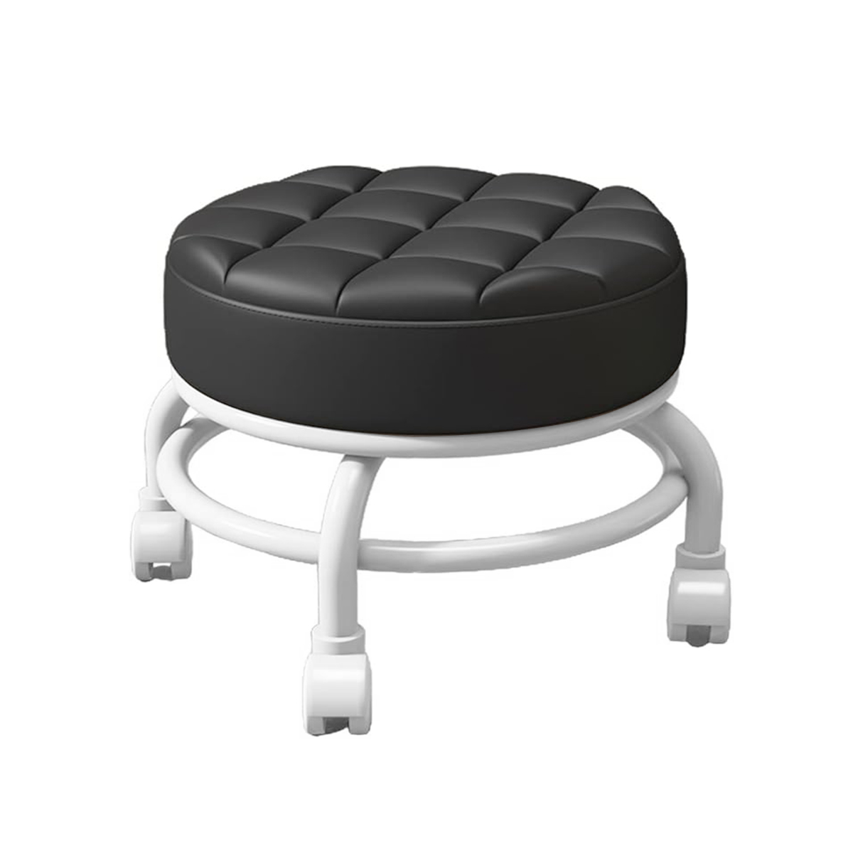 Salon stool - 360° Rolling Low Stool with Cushion, PU Roller Seat with Wheels for Garage, Gardening, Home, Daily Party, Nail Salon, Spa, Pedicure, Fitness Sport BPSS(Black)